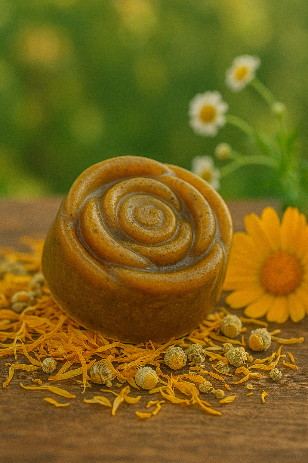 Jabón Artesanal de Caléndula y Manzanilla | Cuidado Íntimo y Facial 100% Natural | KARASU
